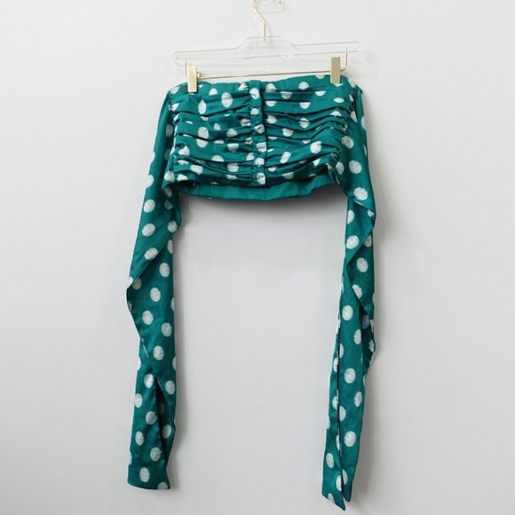 Cocktail Crop Top Small Polka Satin Pleated Ruched Stretch Green Bandeau HUTCH 4 - Picture 6 of 9
